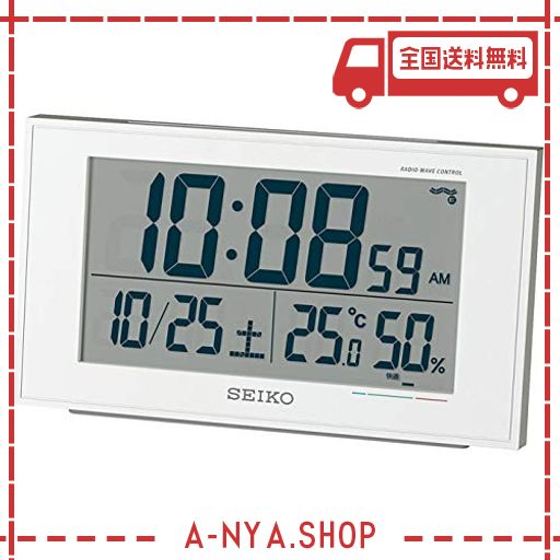 セイコークロック 置き時計 01:白パール 本体サイズ:8.5×14.8×5.3CM 電波 デジタル カレンダー 快適度 温度 湿度 表示 BC402W