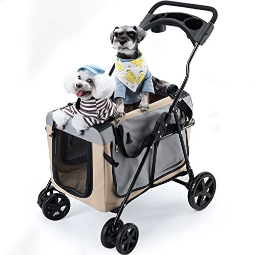 PANDALOLI ペットカート 犬 バギー ベビーカー:中型犬 小型犬 猫 多頭 カート 4輪 軽量コンパクト 耐荷重25KG 前輪360°回転 後輪ブレー