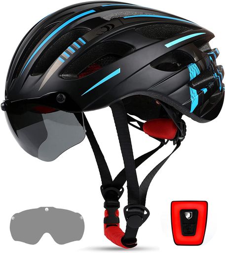 自転車 ヘルメット 大人用 KINGLEAD USB充電式 LEDライト 磁気ゴーグル付き 反射ステッカー ロードバイク ヘルメット CPSC/CE安全規格認