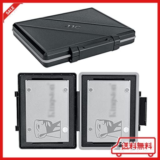 JJC 2.5インチ SSD HDD 収納ケース 2 枚 2.5インチ SSD または 1 枚 2.5インチ HDD 収納可能 耐衝撃 防塵 防湿 ハードディスク 保管ケー
