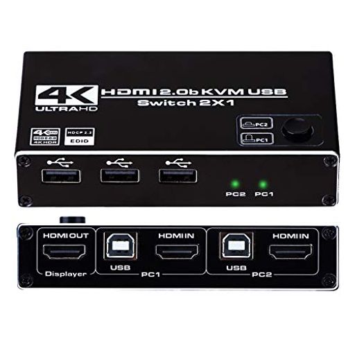 KVM 切替器 HDMI 2X1 KVMスイッチ HDMI 2入力1出力 KVM HDMIスイッチデュアルディスプレイ 2 ポートUSB2.0ハブ 4K 60HZ HDMI KVMスイッチ