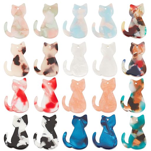 [PH PANDAHALL] 猫チャーム レジン ペンダント 20個 10色 カラフル かわいい ねこ デコパーツ チョーカー ネックレス イヤリング キーホ