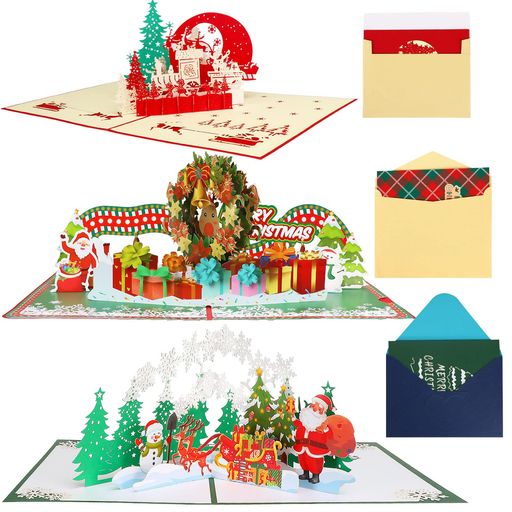 JANLOFO 3枚セット クリスマスカード 立体 封筒付き ポップアップカード メッセージカード クリスマス 立体カード 感謝 お祝い 挨拶