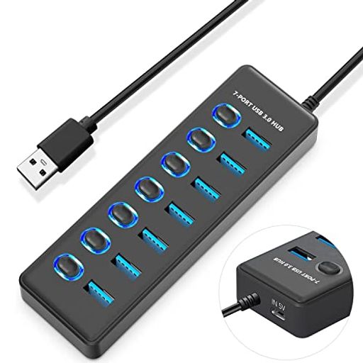 USB ハブ 7ポート USB3.0ハブ USB拡張 独立スイッチ付き USB3.1 GEN1 5GBPS高速転送 在宅勤務 ノートパソコン WINDOWS/LINUX/MAC OS/CHRO