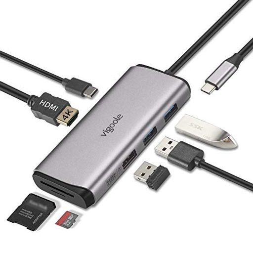 VIGOOLE USB C ハブ 7-IN-1 USB TYPE C ハブ USB3.0X2 高速データ伝送 100W PD 急速充電4K HDMI出力、SD/MICRO SD/TF カードリーダー マ