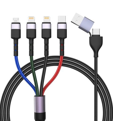 6IN1 多種 充電ケーブル 1.8M USB 3A急速充電 【MFI認証】CARPLAY 4台の設備の同時充電 をサポートし USB C から USB C/MICRO USB/ライト