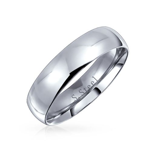 [BLING JEWELRY] 平野シンプルなドームカップルリング結婚指輪女性のための男性洗練された銀のトーンステンレス鋼5MMの