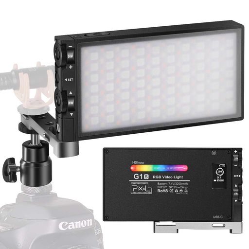 PIXEL G1S RGB LED ビデオライト 撮影用ライト 撮影照明ライト2500K-8500K CRI 97+ 360°フルカラー USB-C充電式 小型 軽量 超薄型LEDラ