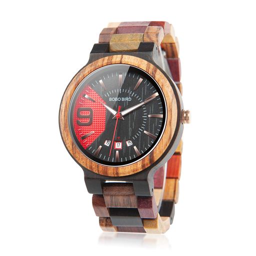 BOBO BIRD メンズ カラフル木製腕時計 アナログクォーツ 日付表示 木製ウォッチ 手作り ラグジュアリー カジュアル腕時計 ギフトボックス