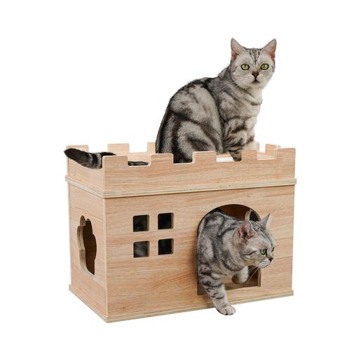 キャッスル 猫ハウス 木製 キャットハウス 猫べっど ペット用品 猫 寝床 猫 隠れ家 木製 2階 通気性 猫 家 安定 遊ぶ ファーミネーター