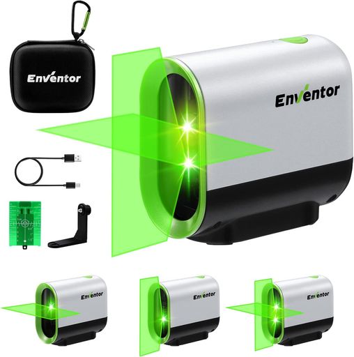 ENVENTOR レーザー墨出し器 レーザークラスII 360°回転可能な水平および垂直ポイント 磁気サポート パルス機能 USB充電 充電式電池 IP54