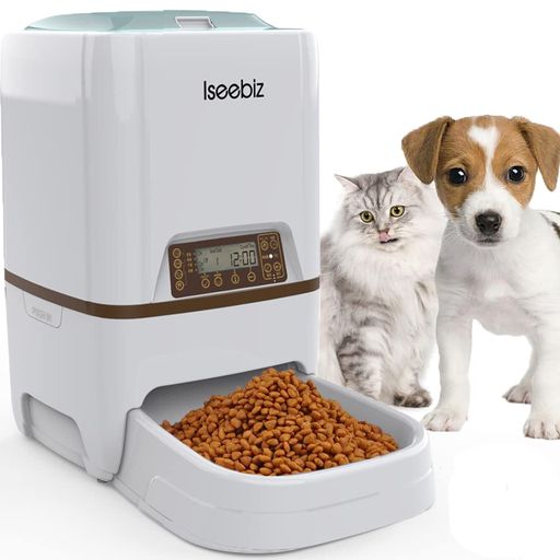 ISEEBIZ 自動給餌器 猫 犬用ペット自動餌やり機 5L大容量 1日4食で最大20日連続自動給餌 タイマー式 録音可 水洗い可能 猫/犬/うさぎなど