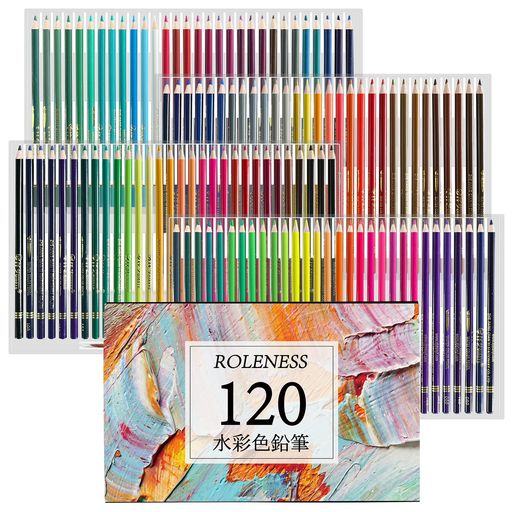 ROLENESS 色鉛筆 120色 水性 子供と大人の塗り絵 色鉛筆セット 水彩色鉛筆 プロ柔らかい芯 水溶性色鉛筆 プレゼント 水筆と鉛筆削り付き