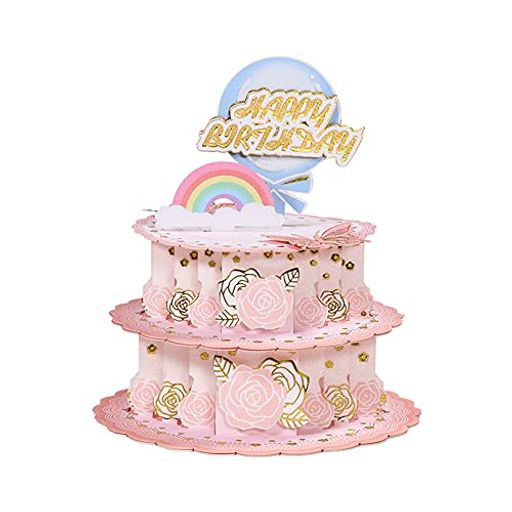 カラフルなケーキ3Dポップアップグリーティングカードお誕生日おめでとうグリーティングカード (ピンク)バースデーカード