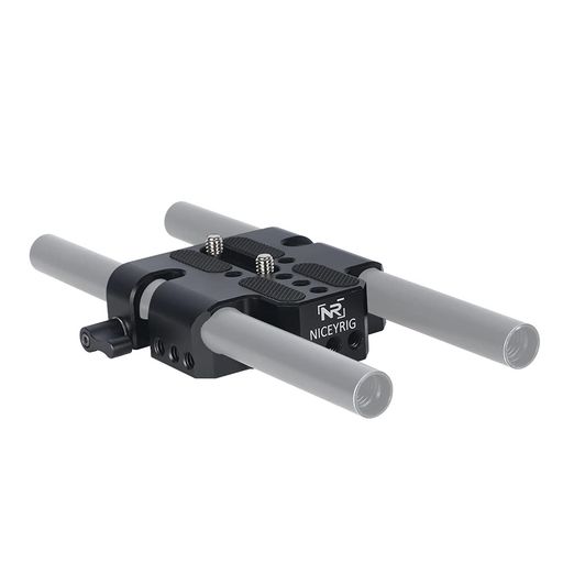 NICEYRIG デュアル15MM径ロッドクランプ付き ベースプレート 1/4インチネジ穴付き ロッドサポート カメラアクセサリー-455
