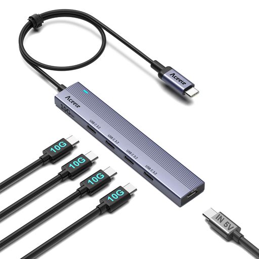 ACEELE USB Cハブ 10GBPS 4ポート拡張 USB 3.2 GEN 2 ハブ60CMケーブル付き 4XUSB-C ポートとTYPE-C電源ポート付きUSB C TO USB 3.2 変換