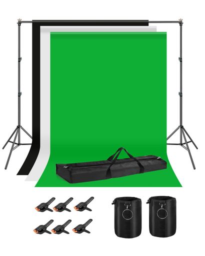 HEMMOTOP 写真撮影用 背景スタンド 200X300CM 布 黒 白 緑 + サンドバッグ 二つ + 強力クリップ 6個 付き スタジオ撮影機材 バックグラウ