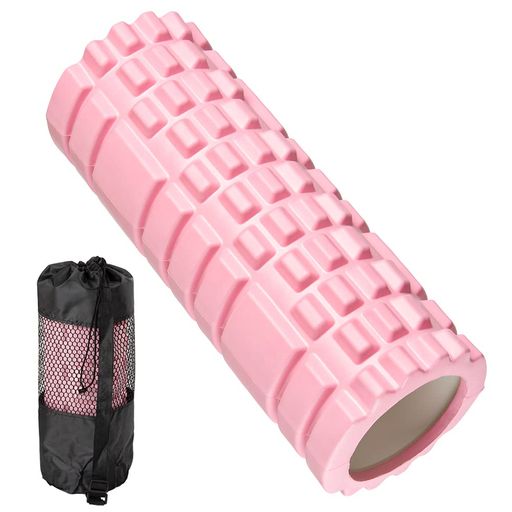 YUKOKOTI フォームローラー グリッドフォームローラー トレーニング フィットネス ストレッチ器具 収納袋付き (薄いピンク)