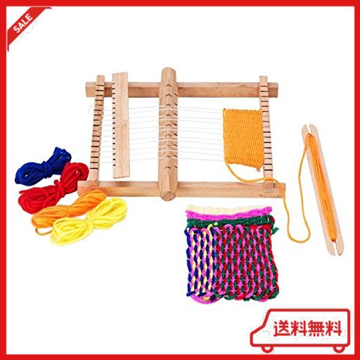 PH PANDAHALL 木製 手織り機 編み機 はたおりき 卓上織り機 糸付き（混合4色） 子ども 大人兼用 220X165X25MM 手芸道具 メイキングトイ