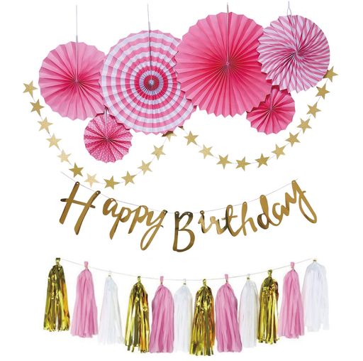GRATTIS 誕生日 パーティー 飾り バルーン ハッピーバースデー 100DAYS 100日 セット 風船 ガーランド:HAPPY BIRTHDAY ピンク
