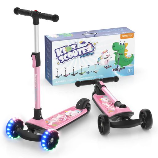 BESREY キッズスクーター キックスクーター キックボード 三輪車 子供用 幼児用 3輪 3IN1 3階段調節可能 後輪ブレーキ 高さ調整可能 光る