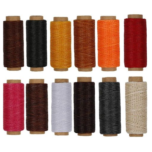 RMTIME 蝋引き糸 ロウ引き糸 ワックスコード ろう引き糸 レザークラフト 手縫い糸 レザークラフト用紐 カラフル 12色セット 各50M 手縫い