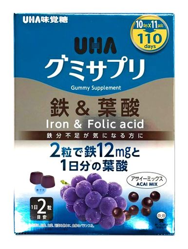 UHA味覚糖 グミサプリ 鉄＆葉酸 アサイーミックス 110日分 220粒