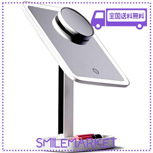 FANCII LED メイク化粧鏡 3ライト設定と15倍の拡大鏡 女優ミラー、3色調光 電池 & USB 2WAY給電 スタンド卓上鏡 (AURA)