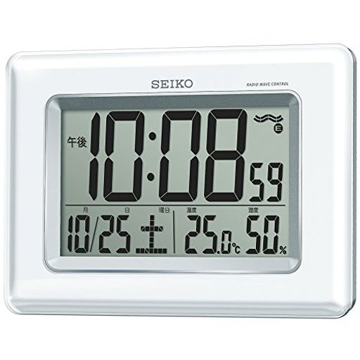 セイコー クロック 掛け時計 置き時計 兼用 電波 デジタル カレンダー 温度 湿度 表示 白 パール SQ424W SEIKO