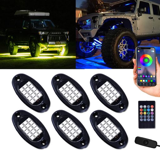 MOREFULLS LED アンダーライト 車 RGB ロックライト ライトキット 6個セット 車用 音楽同期 ブレーキライト 多色 アプリ BLUETOOTHコント