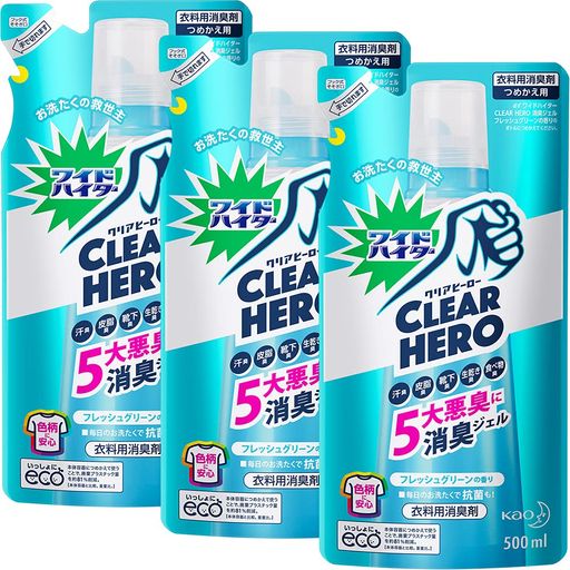 【まとめ買い】ワイドハイター CLEARHERO(クリアヒーロー) 消臭ジェル フレッシュグリーン 詰め替え500ML×3個